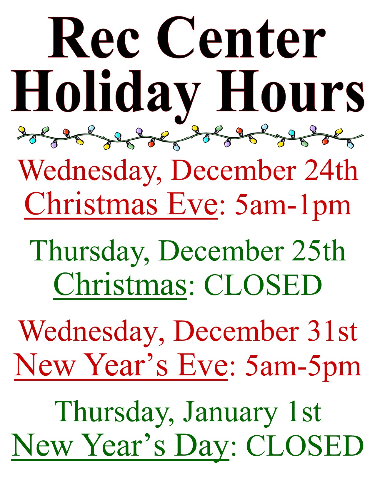 🎄 Holiday Week Reminder!... - Strongsville Recreation Center | Facebook