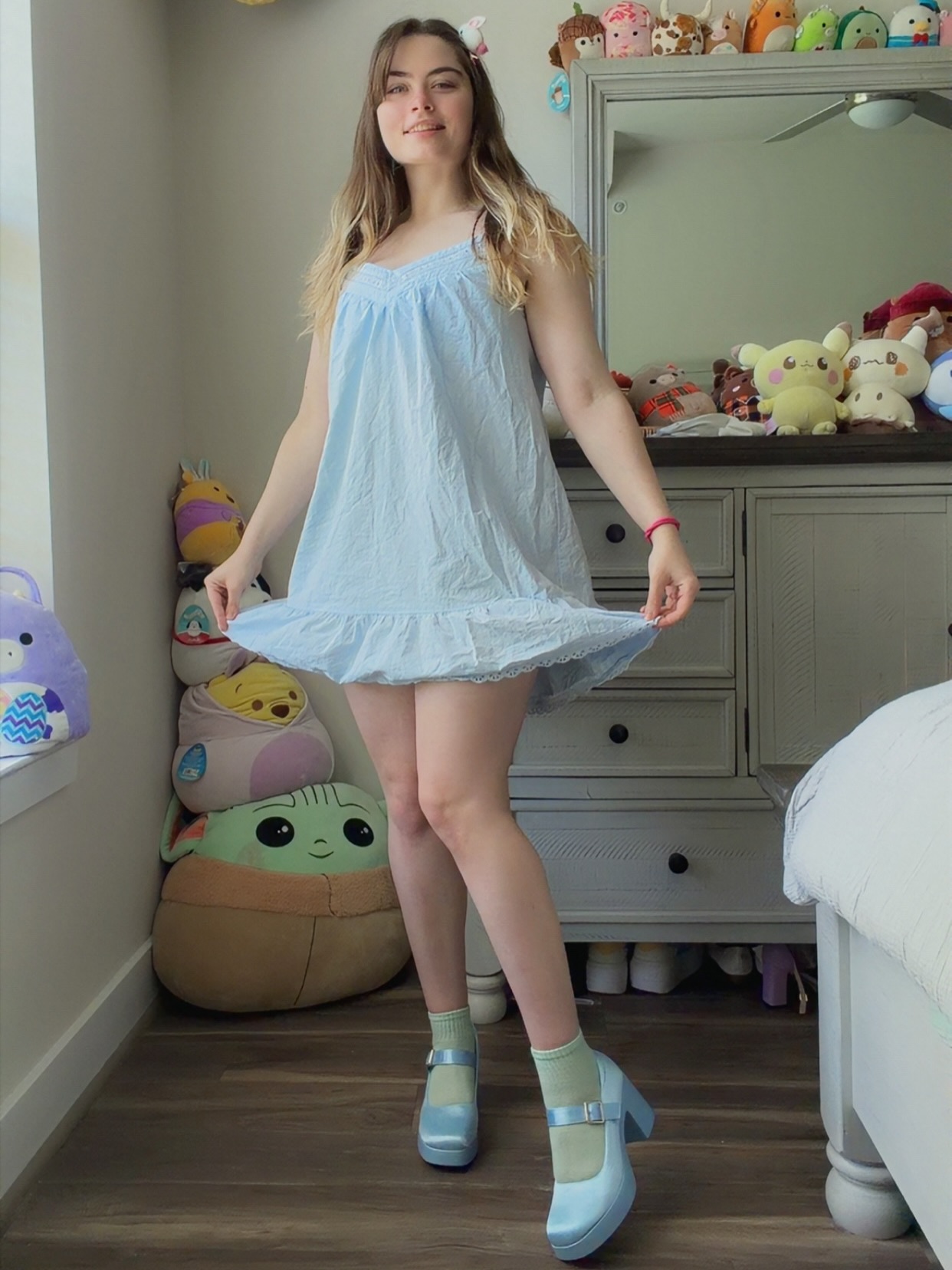 Light blue dress today :D and some cute block heels to match! #kawaiistyle #kawaiifashion