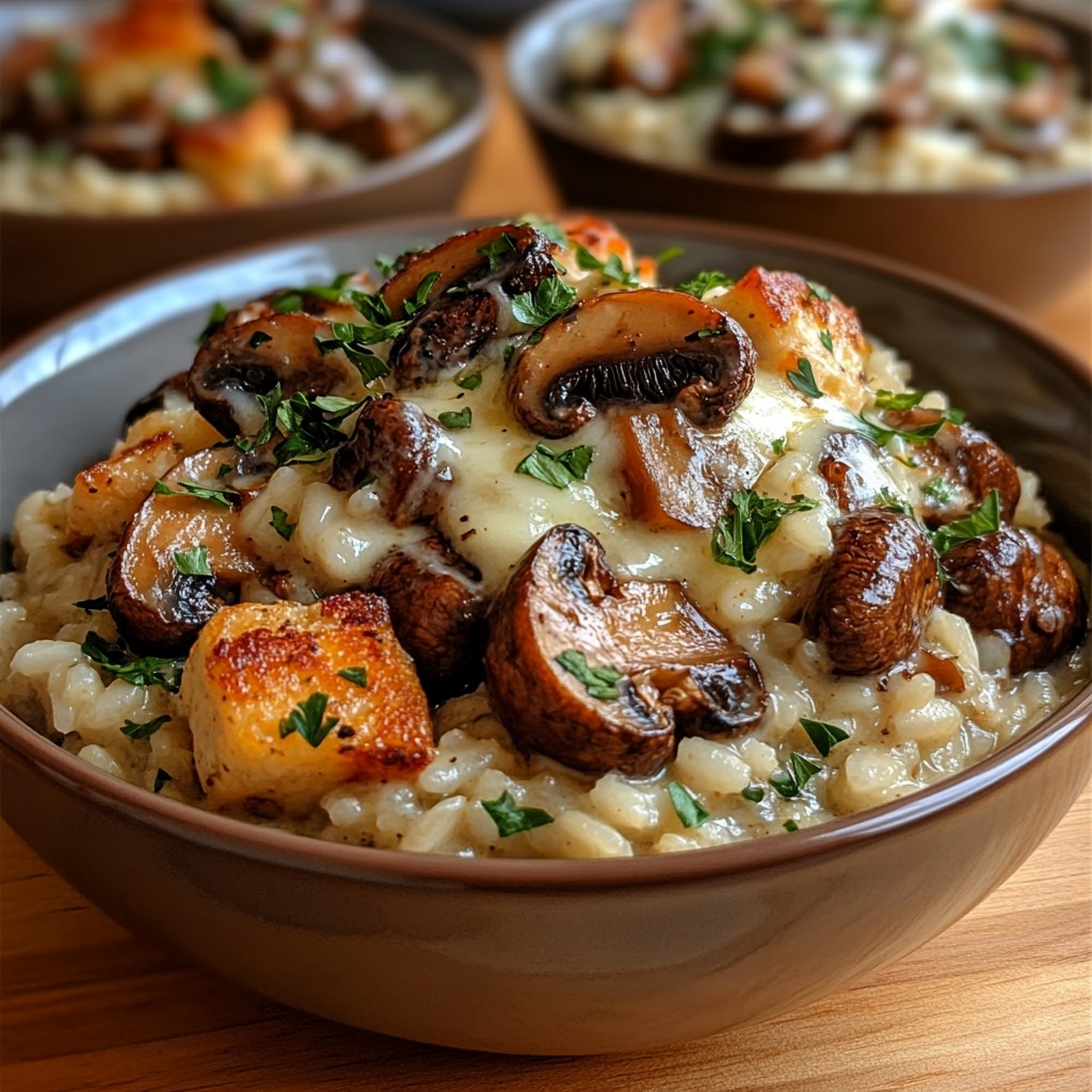 Belle - Risotto crémeux poulet doré, champignons & fromage fondant ...