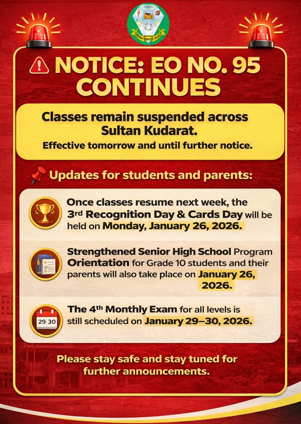 Pres. - 🚨 NOTICE: EO NO. 95 CONTINUES🚨 Classes remain suspended across ...