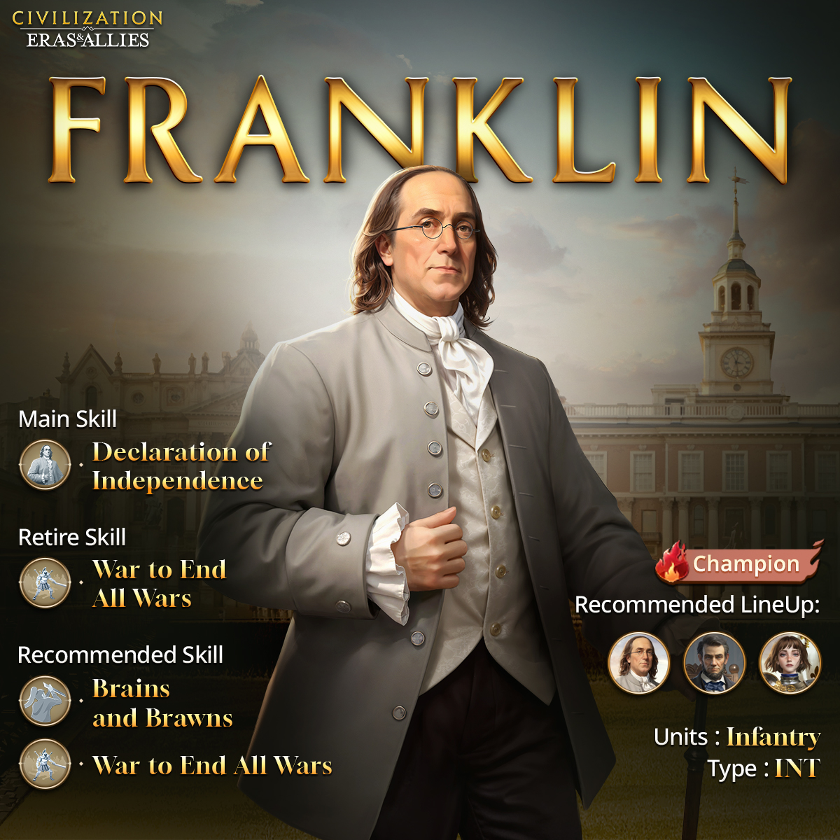 Civilization: - 🇺🇸 Franklin 🇺🇸 1706 – 1790. Franklin was a renowned ...
