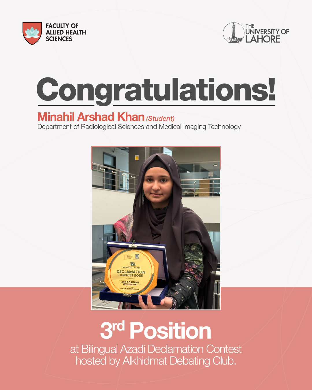 UOL - Congratulations to Minahil Arshad Khan, student of the Department ...