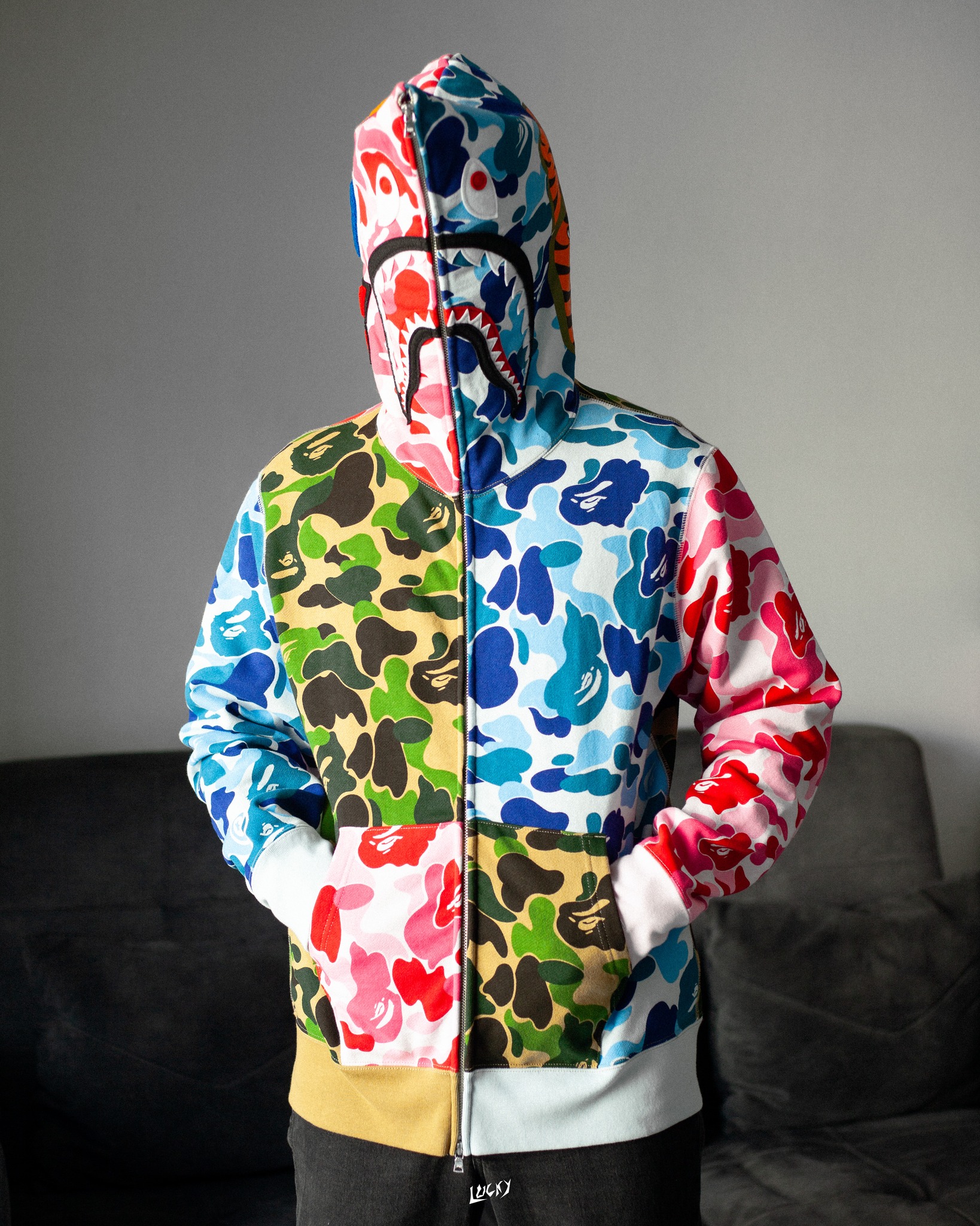 BAPE ABC Camo Crazy Shark Full Zip Hoodie Multicolor is available 