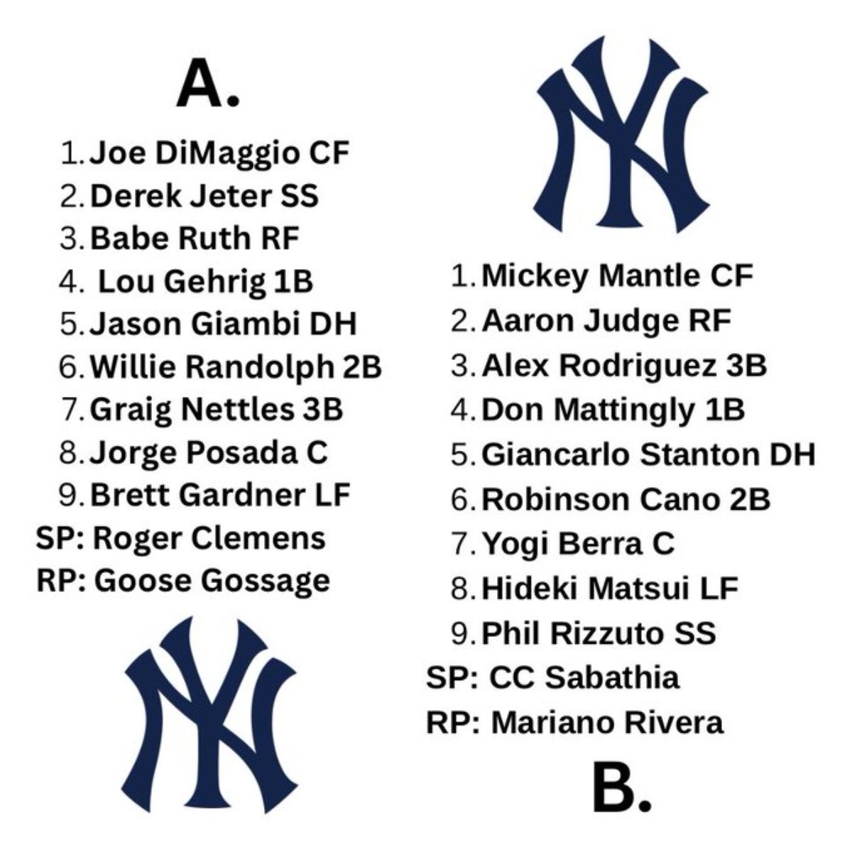 MLB - Yankee fans, this is 🔥: Two all-time lineups, same era? Different ...