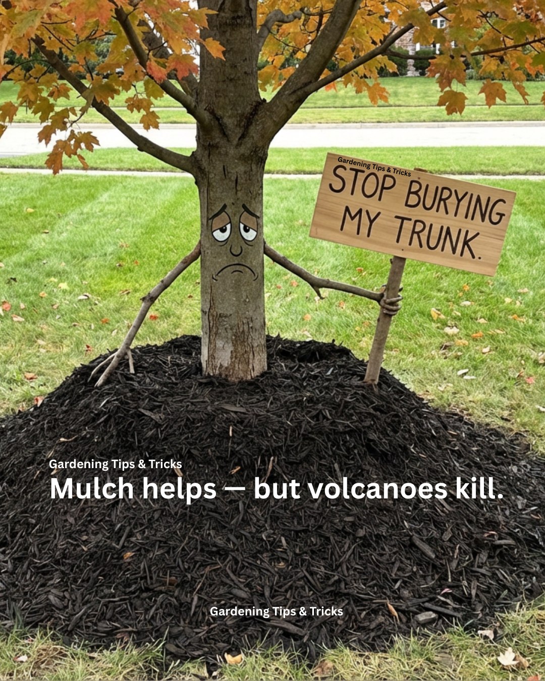 Gardening - Tree trunks should never be buried under mulch. Mulch ...