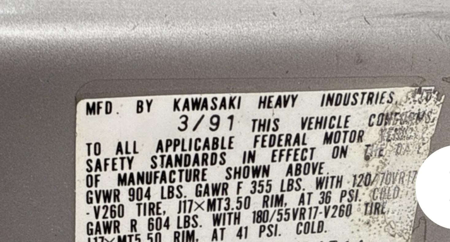 Company for Kawasaki frame tire psi specs decals?