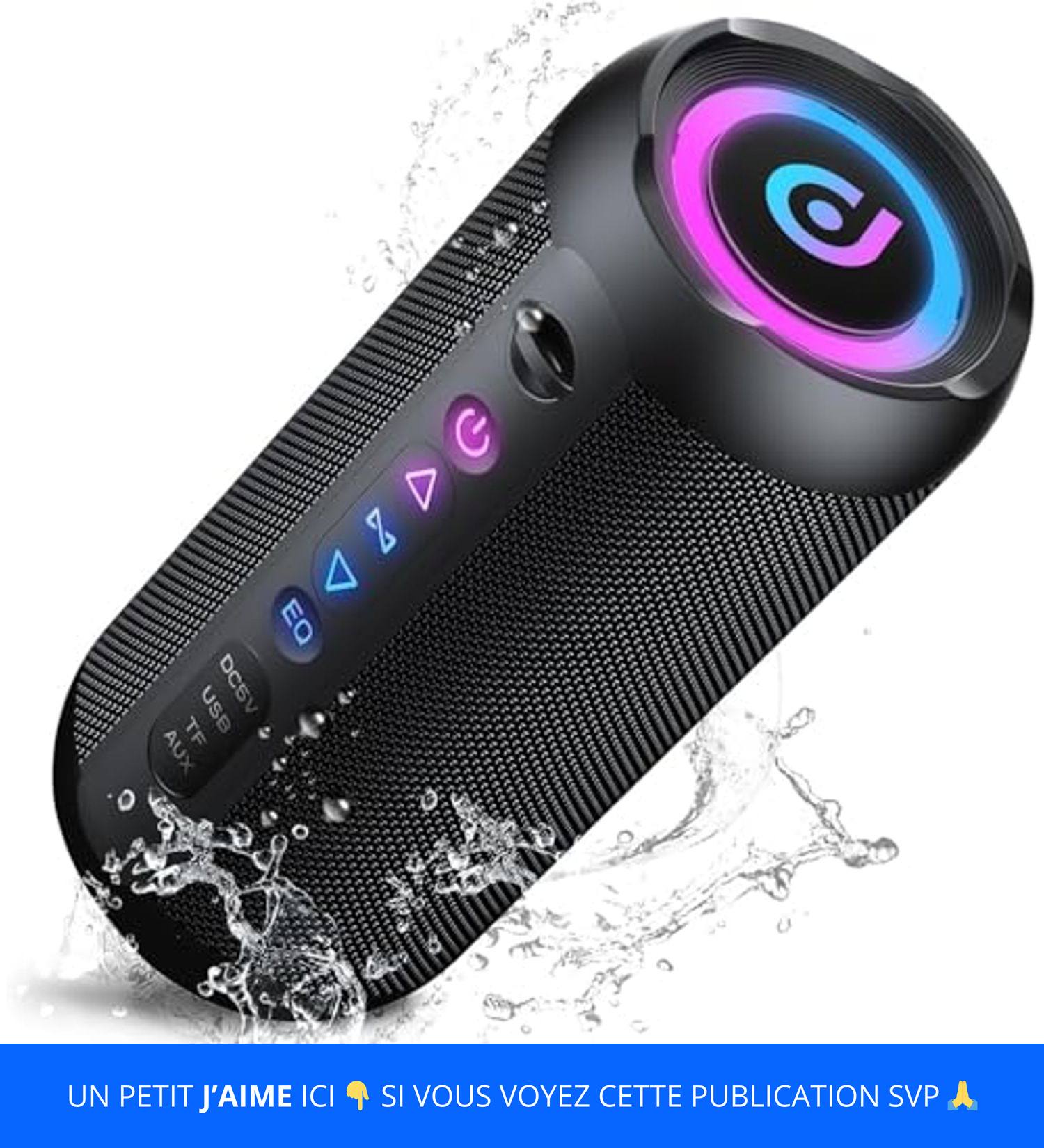 Enceinte Bluetooth Portable 30W - Autonomie 30h, Lumières RGB, étanche IPX7, Appairage TWS, Pour Fête, Voyage, Extérieur | Noir