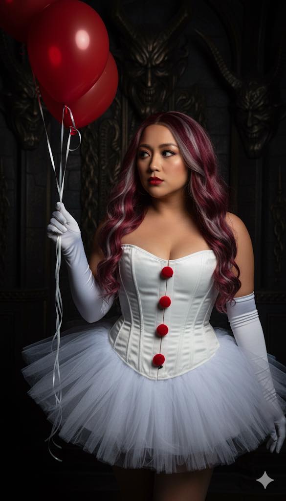 pennywise corset dress 🎈Get ready with 👻 From glam to scary in one swipe! Shop the IT costume now and join the spooky fun 💄🎃 https://www.miabellebaby.com/collections/all-halloween-costumes /products/girls-scary-clown-tutu-costume-dress Mariah The Scientist in Ladies Midi Dress Pennywise halloween Dress Collar Cuffs Thigh Color:Set 4