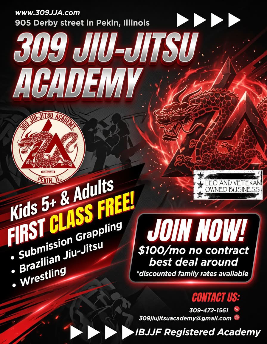 Family Brazilian jiu-jitsu training in Pekin, Illinois