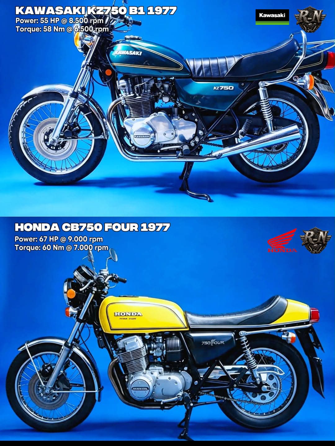1974 Kawasaki Z1a and 1971 Honda CB750-four K1 at Chateau Guido