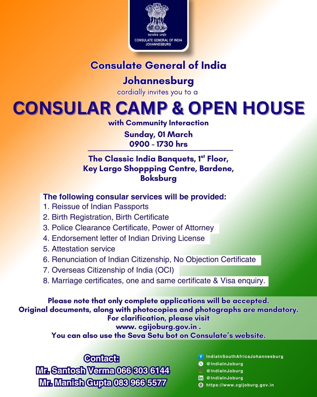 NOTICE CONSULAR CAMP/OPEN HOUSE/COMMUNITY INTERACTION As part of