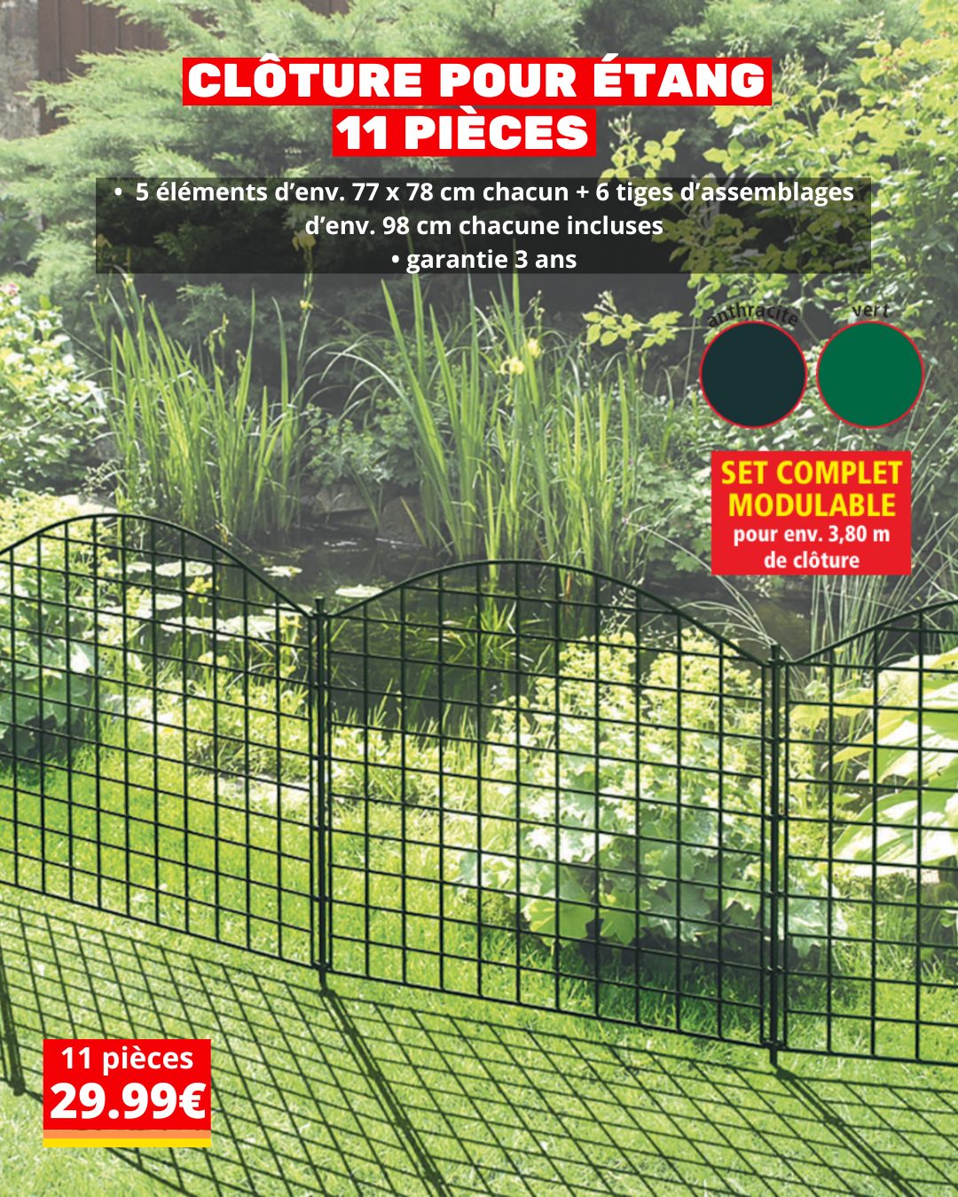 Clôture De Jardin Métal SWANEW 11 Pièces - Protection Étang Et Enclos (Arc Supérieur)
