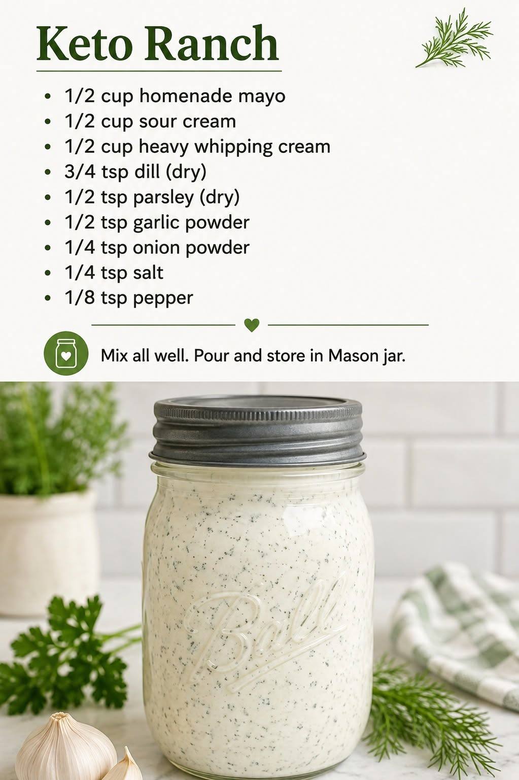 can you make ranch dressing with heavy whipping cream keto Ranch 1/2 cup homenade mayo 1/2 cup sour 1/2 cup cream 3/4 tsp dill (dry) 1/2 tsp parsley (dry) 1/2 tsp garlic powder 1/4 tsp onion powder Emerald Green Bridesmaid Dress HUGS20 Color:Pageant Blue Dried parsley