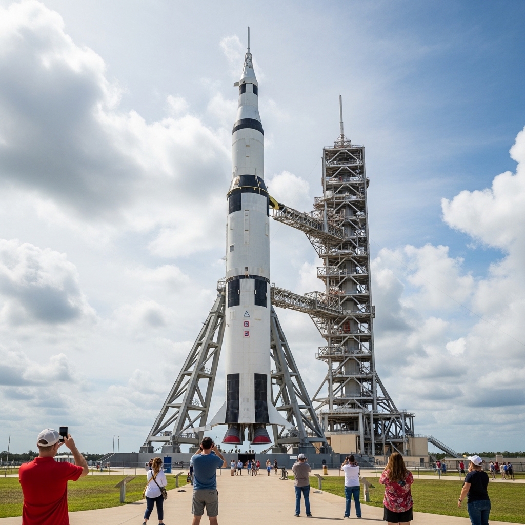 Space - Iconic Saturn V Rocket Towers Over Enthusiastic Space Admirers ...