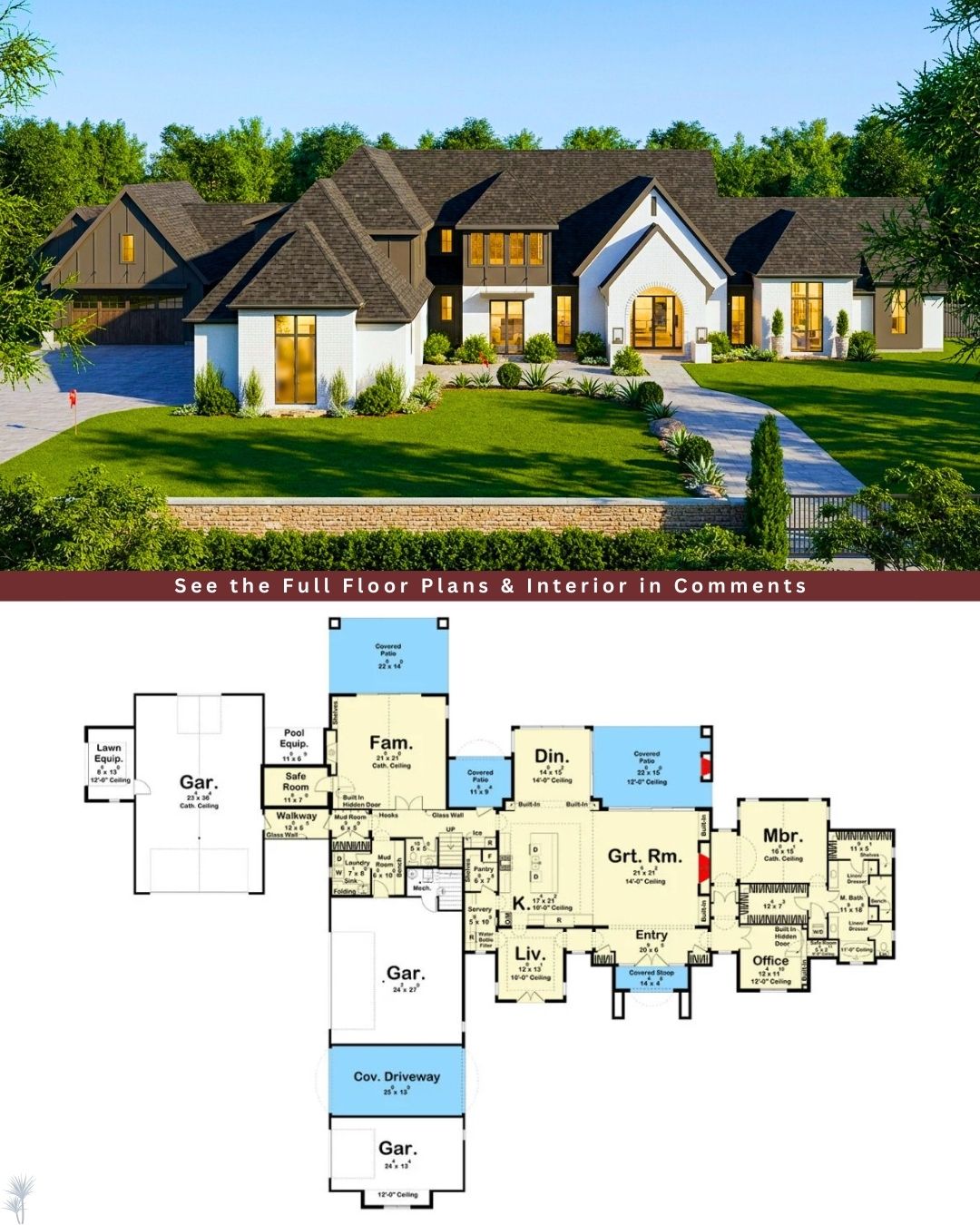 Dream - Take a look at this Captivating Transitional House Plan with 5 ...