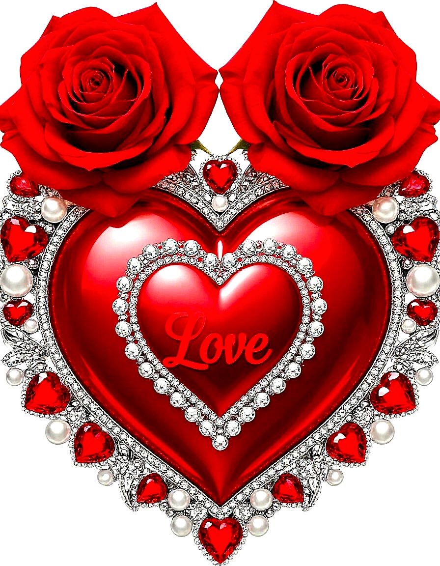 Digital illustration of love heart with roses