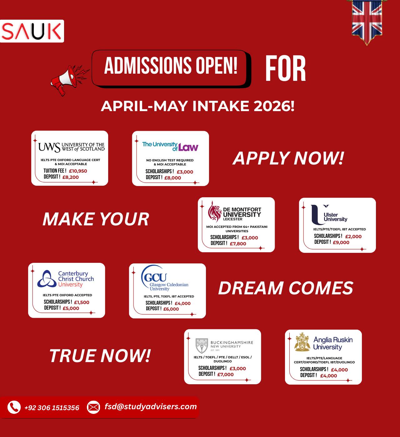 SAUK - 🎯Want to study in the UK? 🎓 April–May 2026 intakes are ...