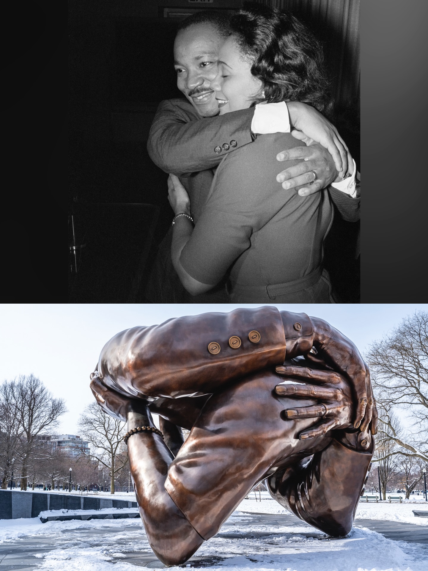 The Embrace” sculpture by Hank Willis Thomas, unveiled on Boston