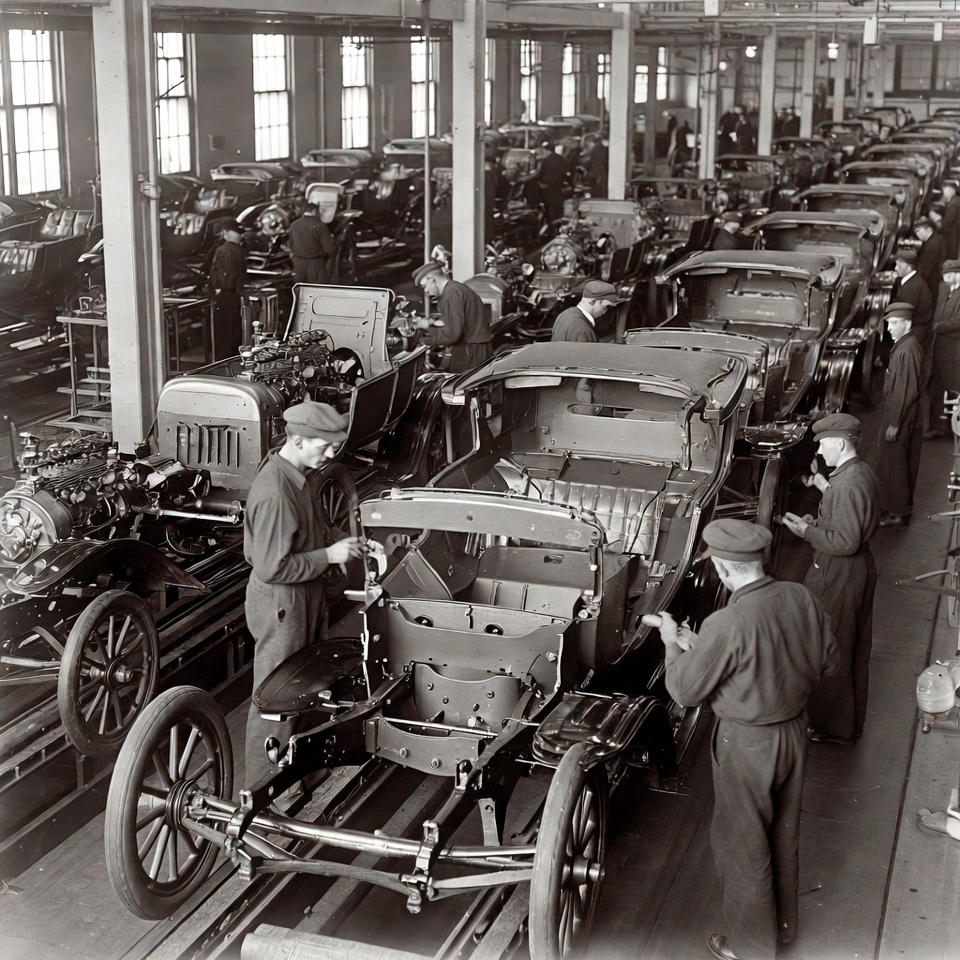 History - Ford Assembly Line Workers Building Model Ts (1910s) Henry ...