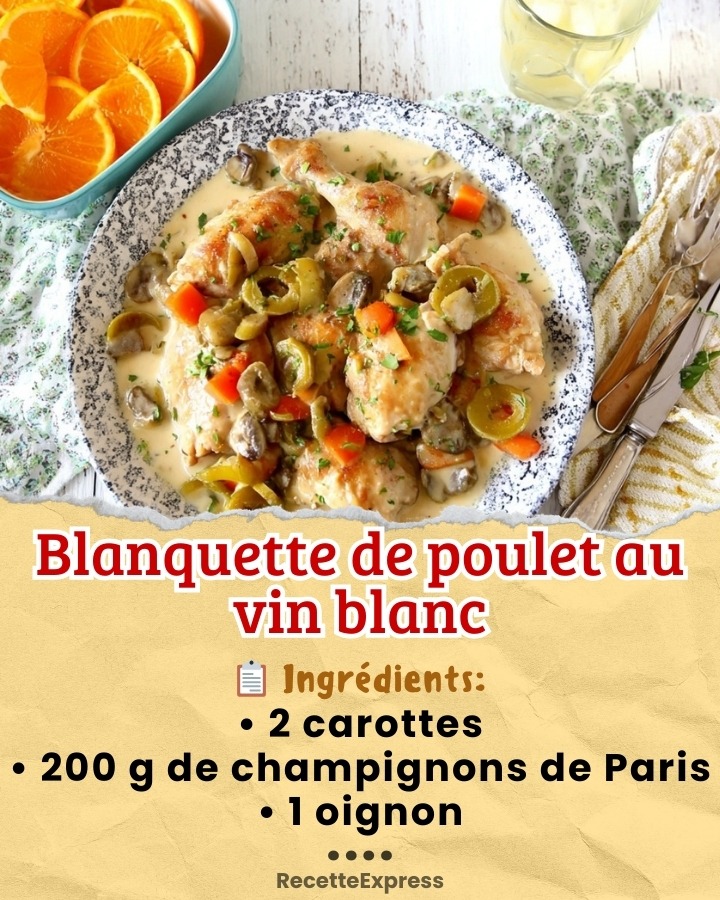 Recette - Blanquette de poulet au vin blanc Ingrédients • 500 g de ...