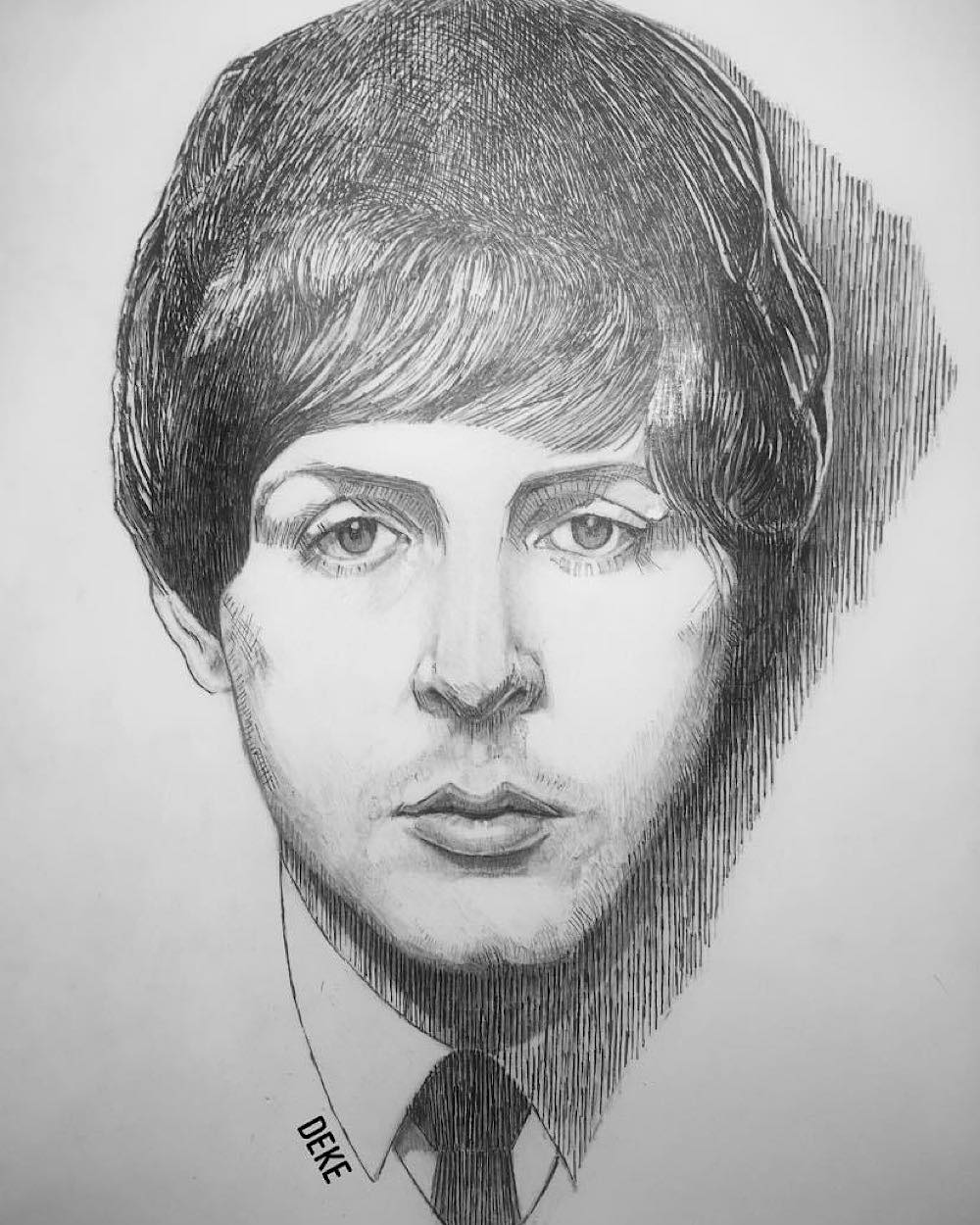 Young Paul McCartney pen and ink drawing