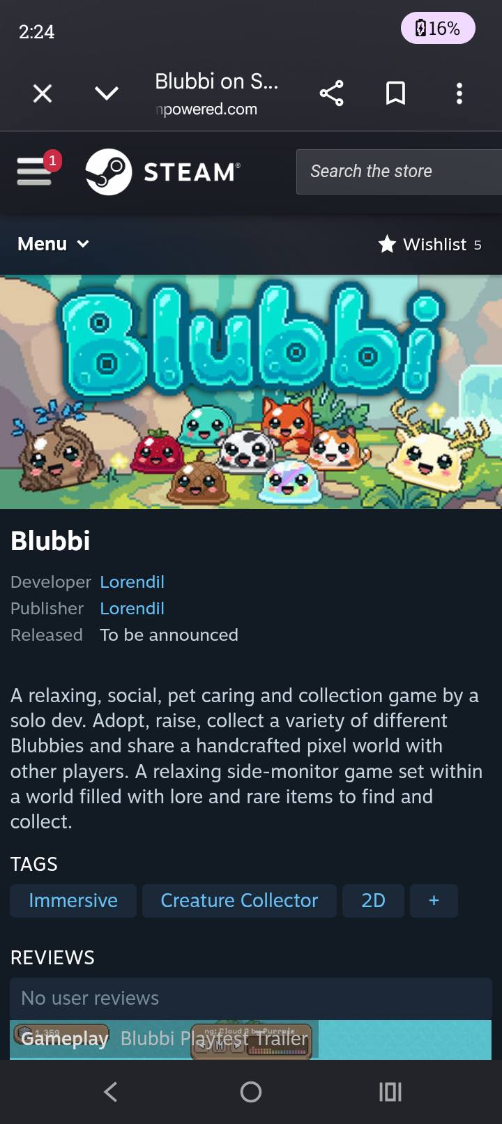Blubbi, a free Steam exclusive pet game with collectible blob