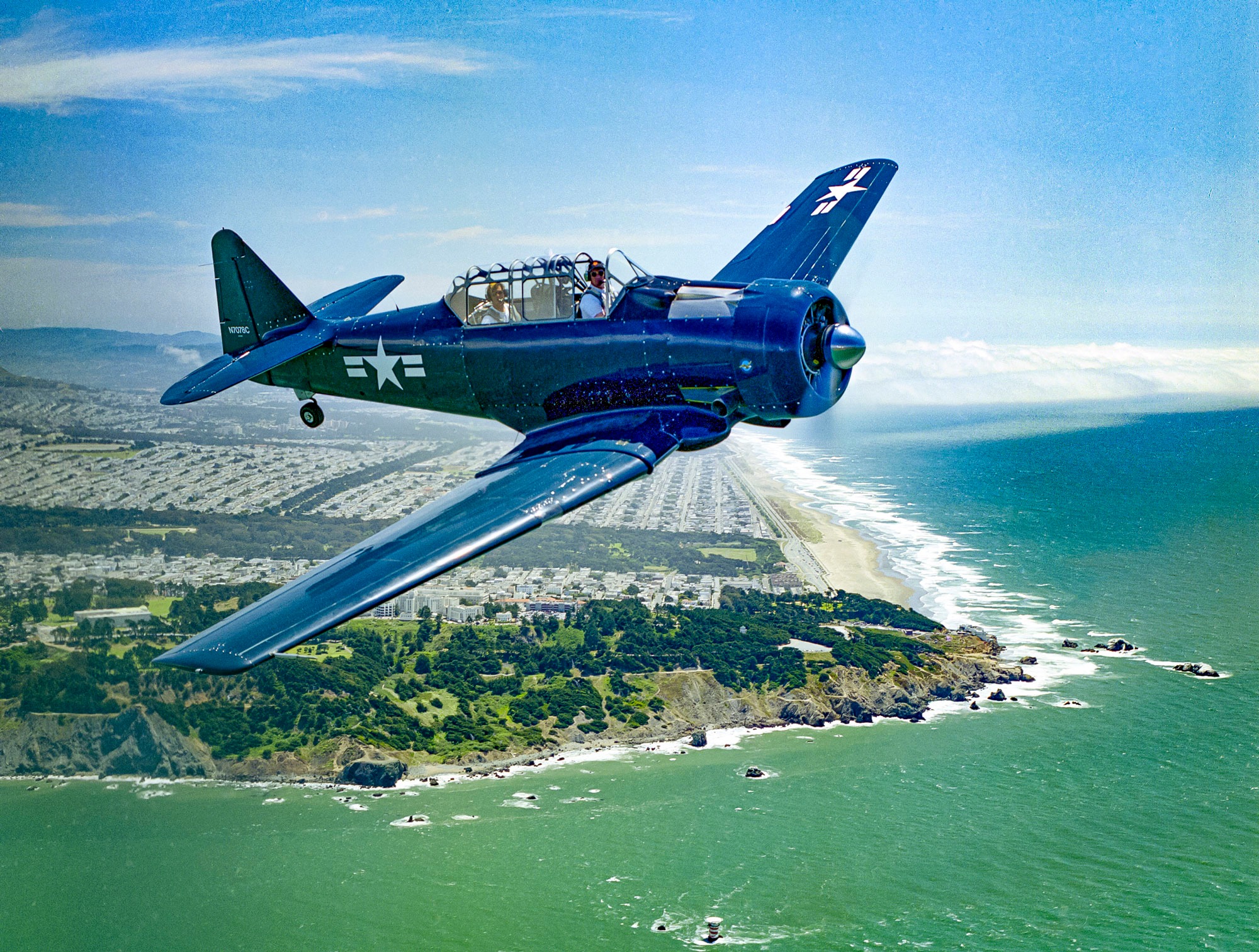 North american SNJ, WWII Army Air Corps Advanced Trainer Over