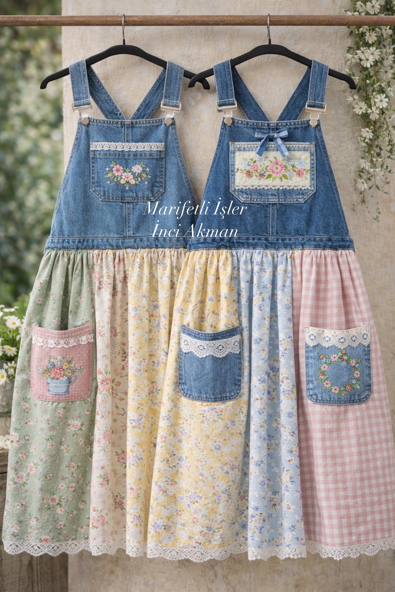 DIY Cute Recycle Strappy Dress from Old Jeans and Floral Fabrics♻️ #diy #sewing #ideas