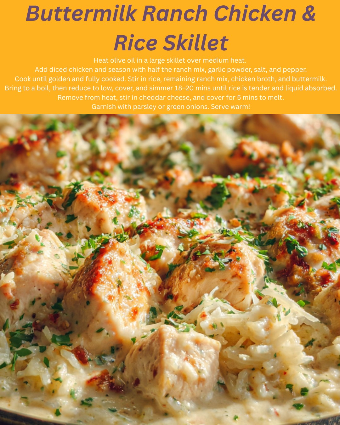 Code Of Yum - 🍗🌾 Buttermilk Ranch Chicken & Rice Skillet... | Facebook