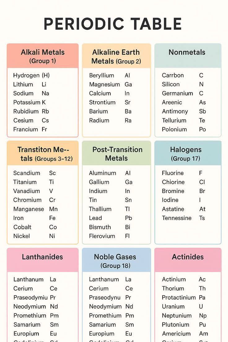 Names of all the groups in the periodic table (1-7)