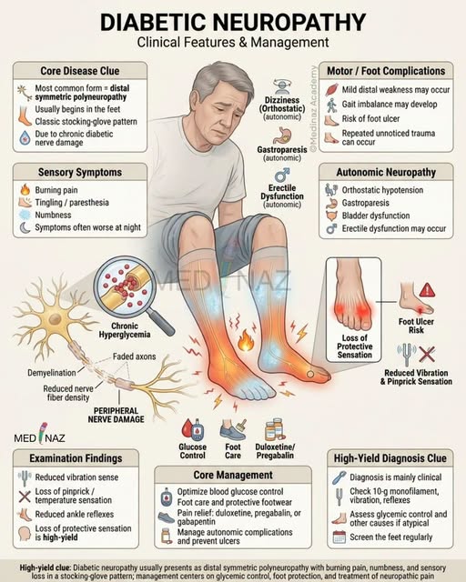 Symptomatic Management of diabetic Peripheral Neuropathy The primary goal in the evaluation of neuropathy is to identify the etiology and if possible treat the underlying cause(.vitamin B12 deficiency,myxedema,toxic drug) . One