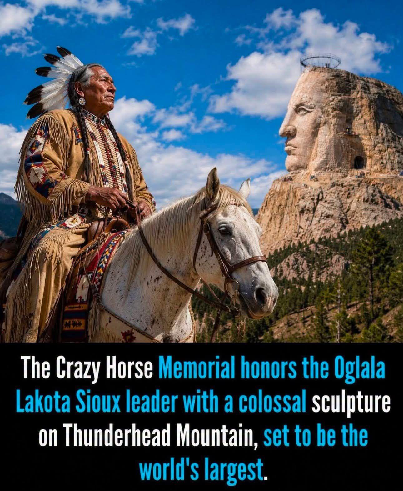 Crazy Horse monument with moonlit backdrop