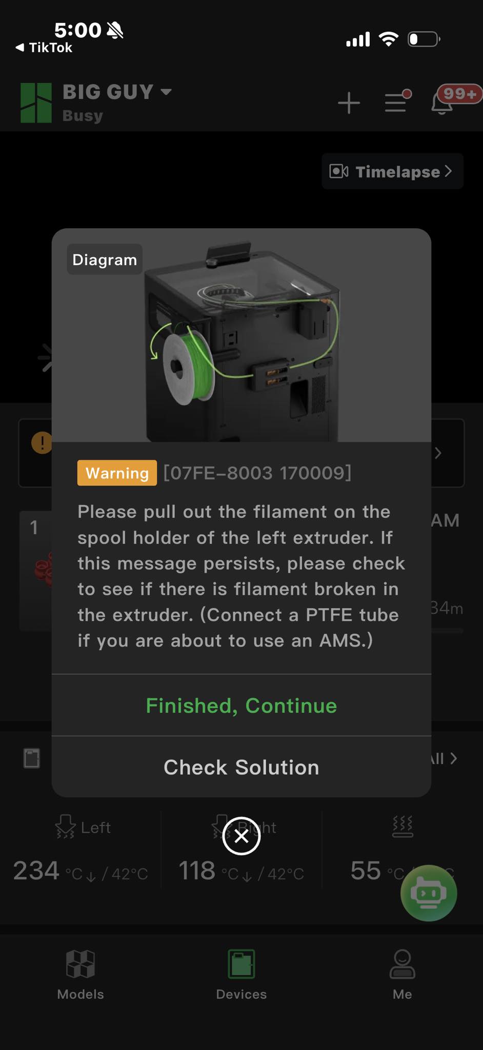 What are alternative fixes for Bambu Lab X2D printer warning 07FE