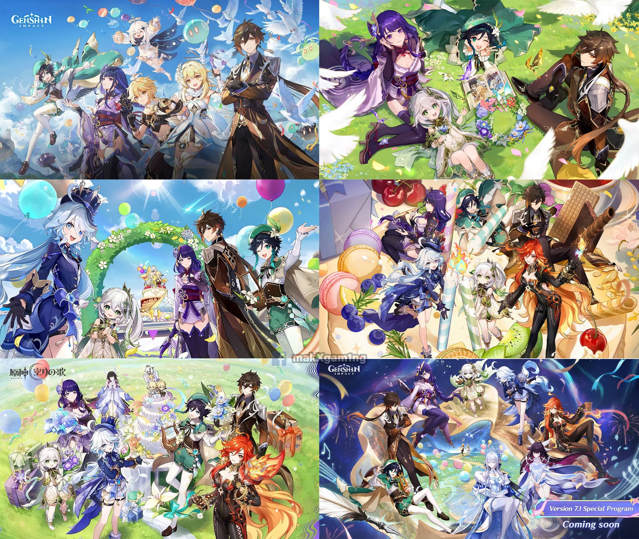 日*4様 灰アル Anniversary Art works After the Genshin Impact official anniversary art over the years. #genshinimpact