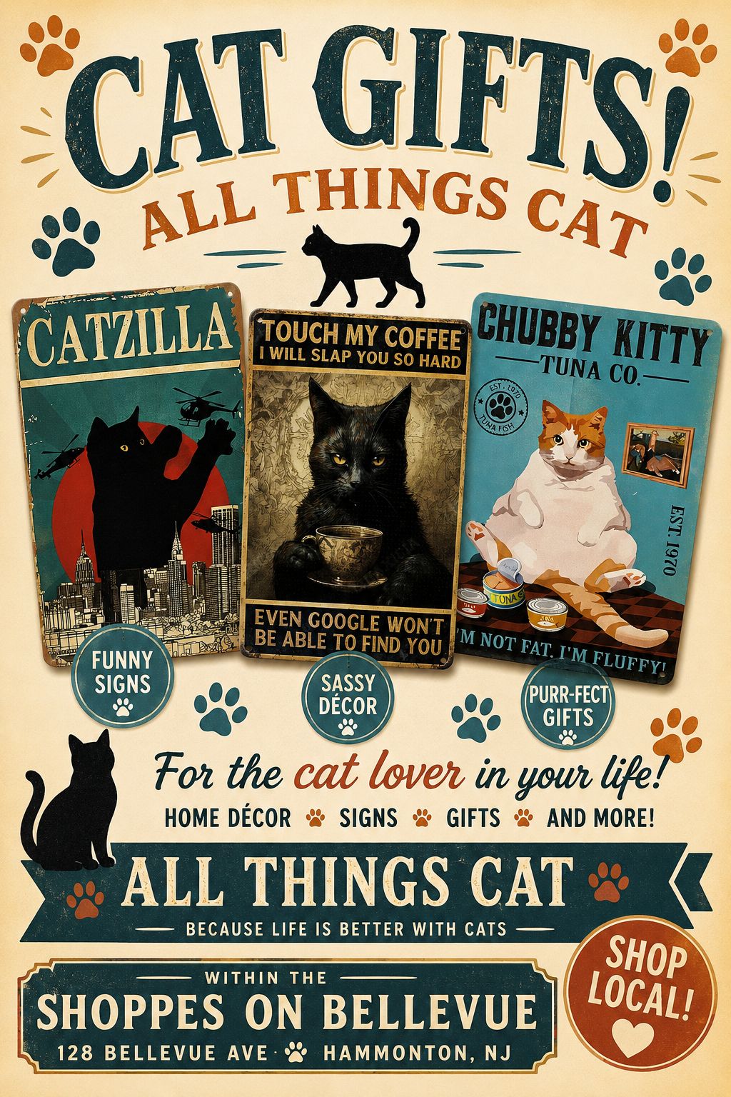 CAT THINGS CAT GIFTS ALL لل CATZILLA TOUCH MY COFFEE CHUBBY KITTY