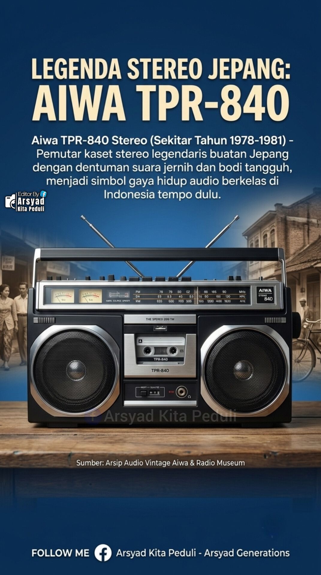Radio tape jadul Aiwa TPR 840 Stereo merupakan pemutar kaset radio