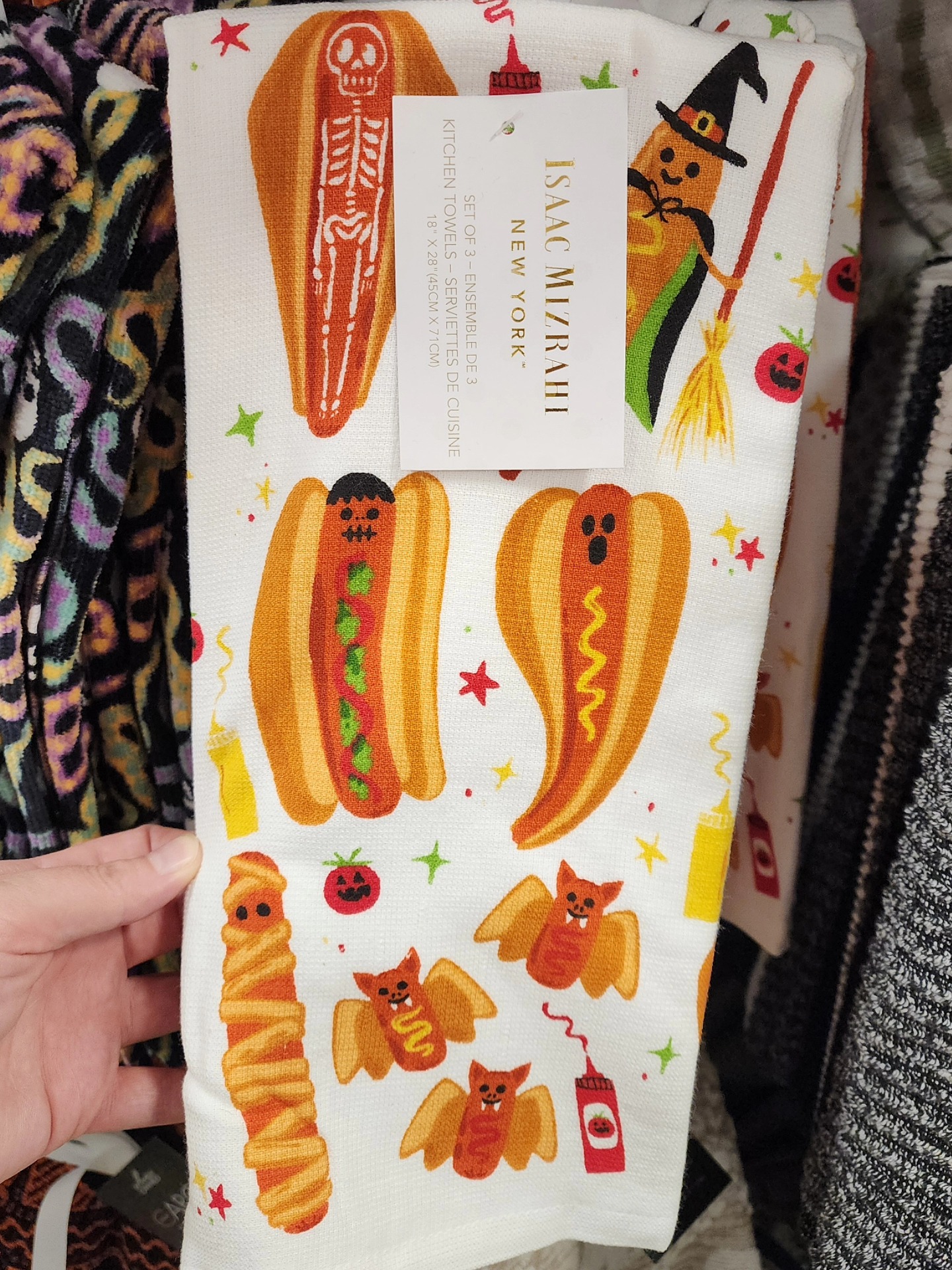 Dear Isaac Mizrahi, The Halloween hot dog kitchen hand towel from