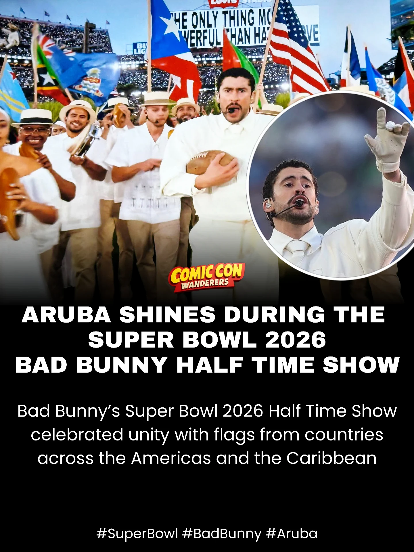 Comic - Super Bowl 2026 Bad Bunny Half Time Show features Aruba’s flag ...