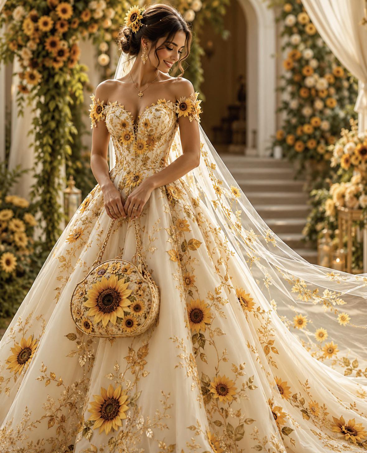 Beautiful Sunflower Wedding Dress