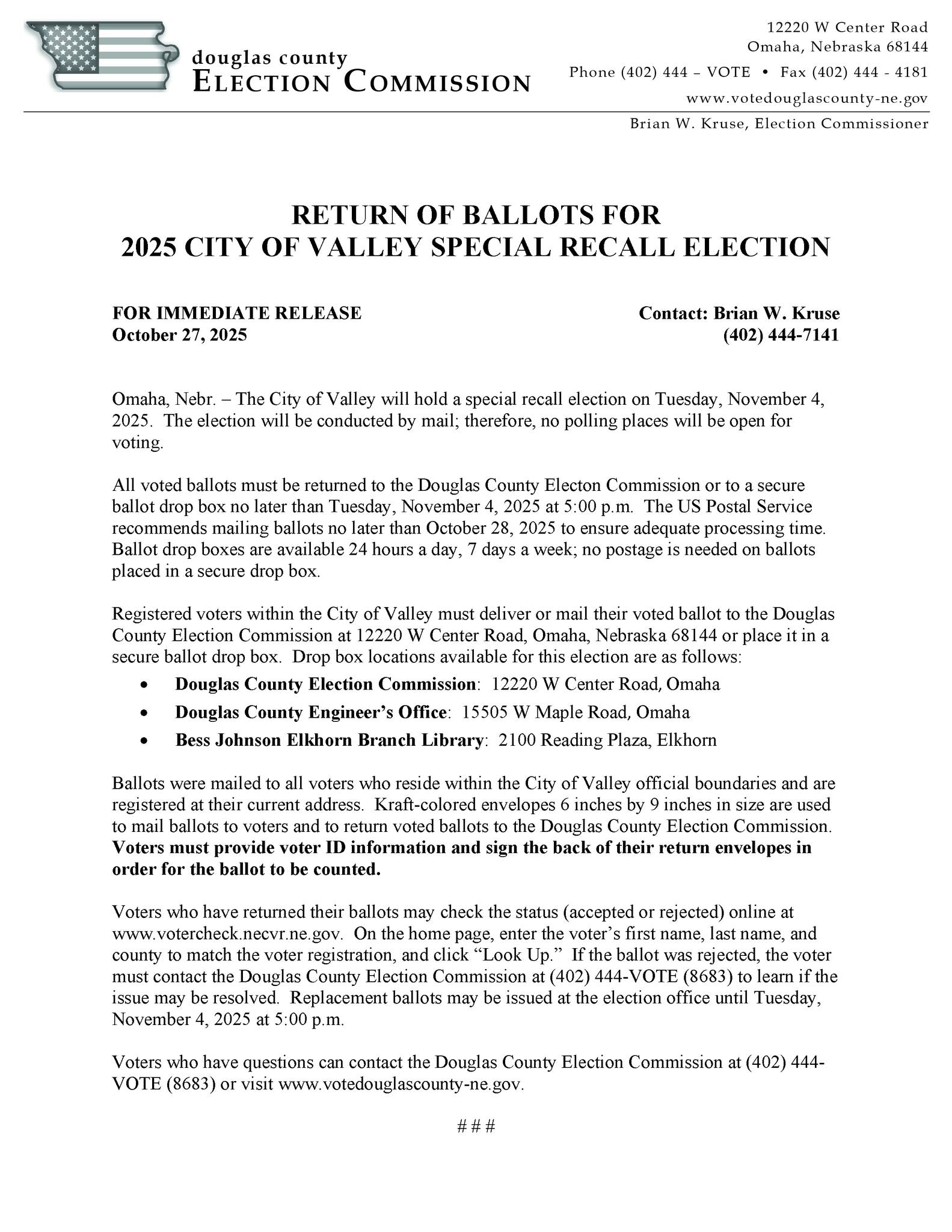 Douglas - All voted ballots for the City of Valley Special Recall ...