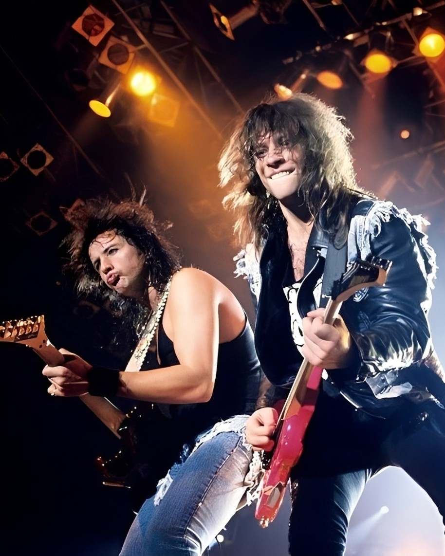 Jon Bon Jovi and Richie Sambora performing with Bon Jovi at the
