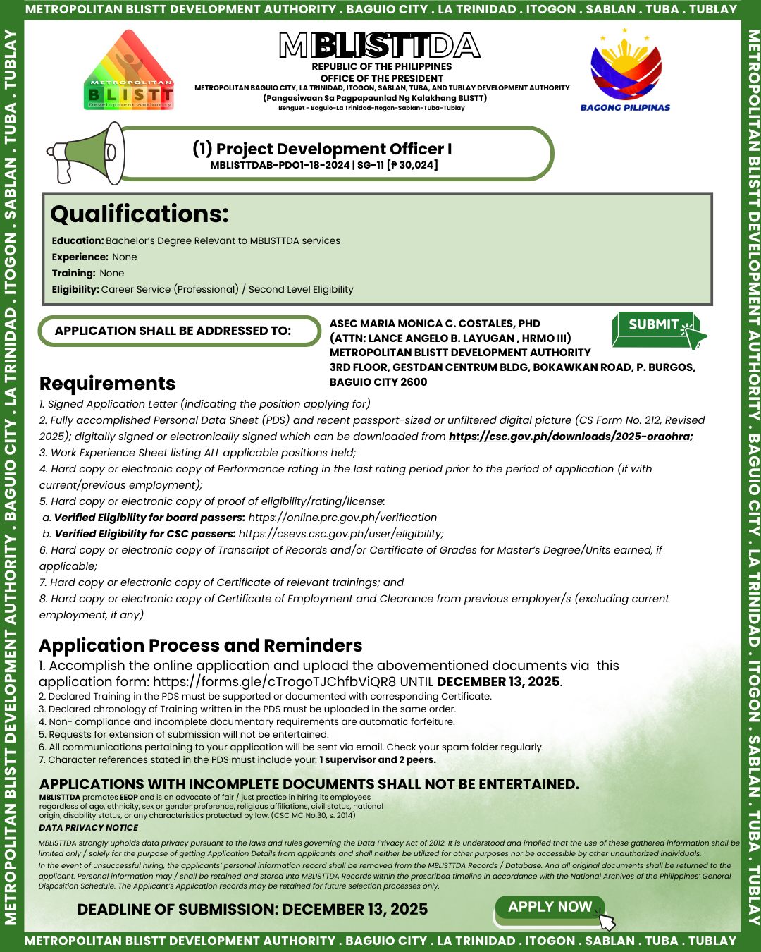 Metropolitan - (1) Project Development Officer I MBLISTTDAB-PDO1-18 ...