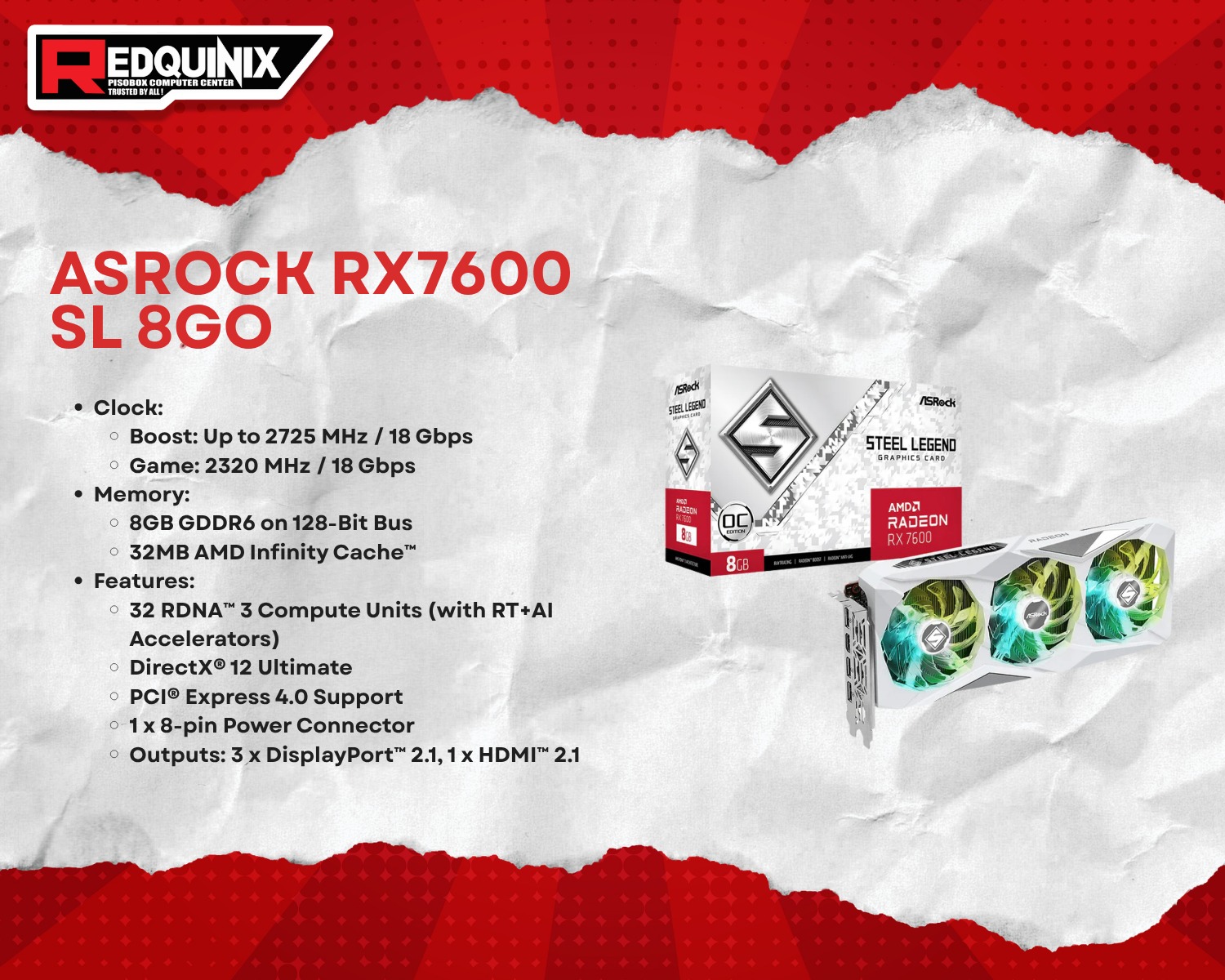 ? Power up your gaming experience with the ASROCK RX7600 SL 8GB 
