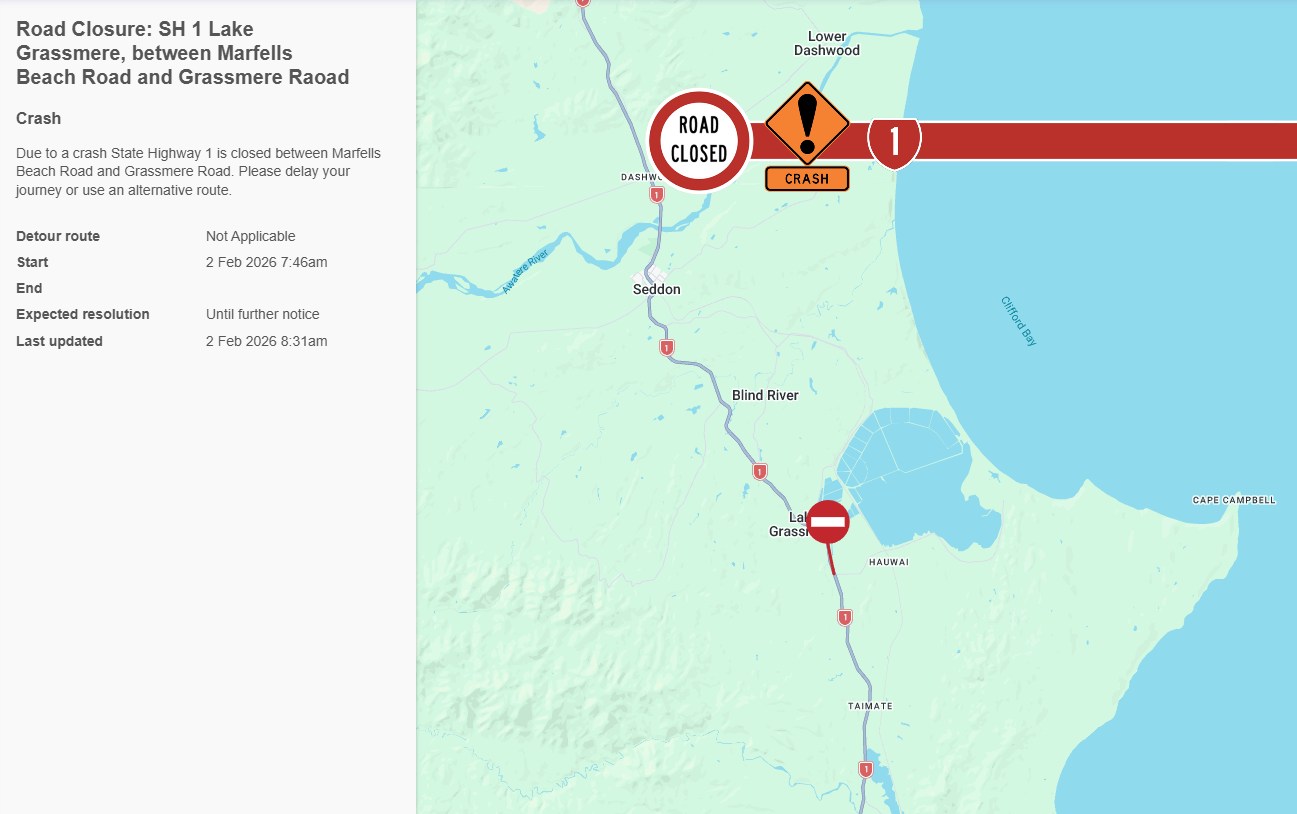 NZ - SH1 LAKE GRASSMERE, MARLBOROUGH - SERIOUS CRASH - FINAL UPDATE ...