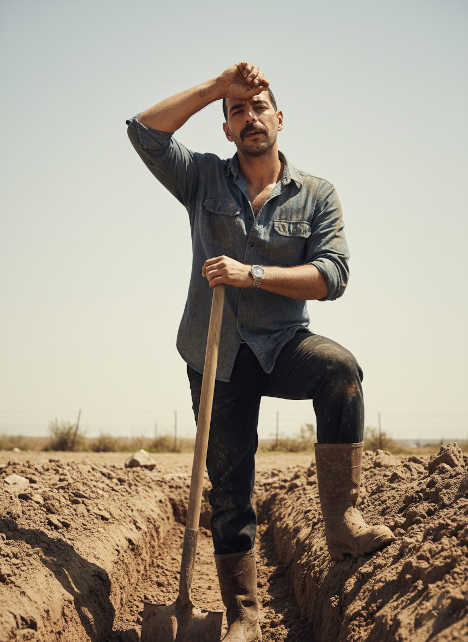 Abd - The man is outside on a work detail, digging a ditch in the hot ...
