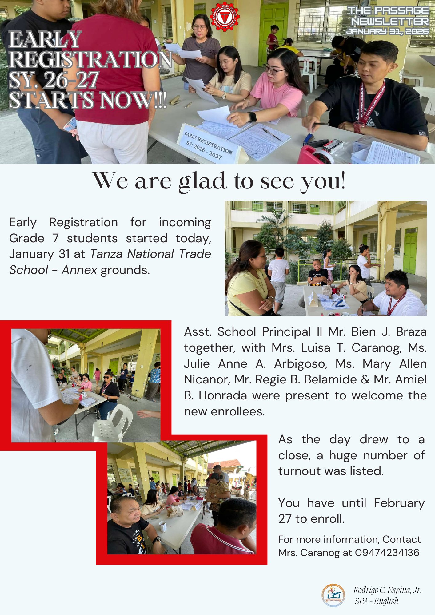 Early Registration School Year 2026 - 2027 January 31, 2026 Credits to ...