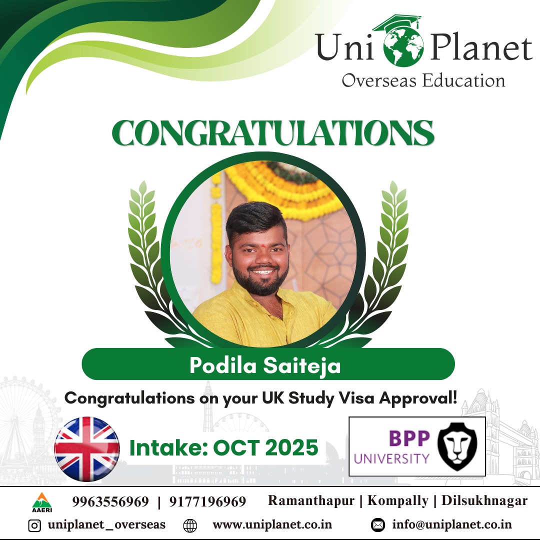 Uni - Big cheers to Podila Saiteja for securing his UK Study Visa (OCT ...