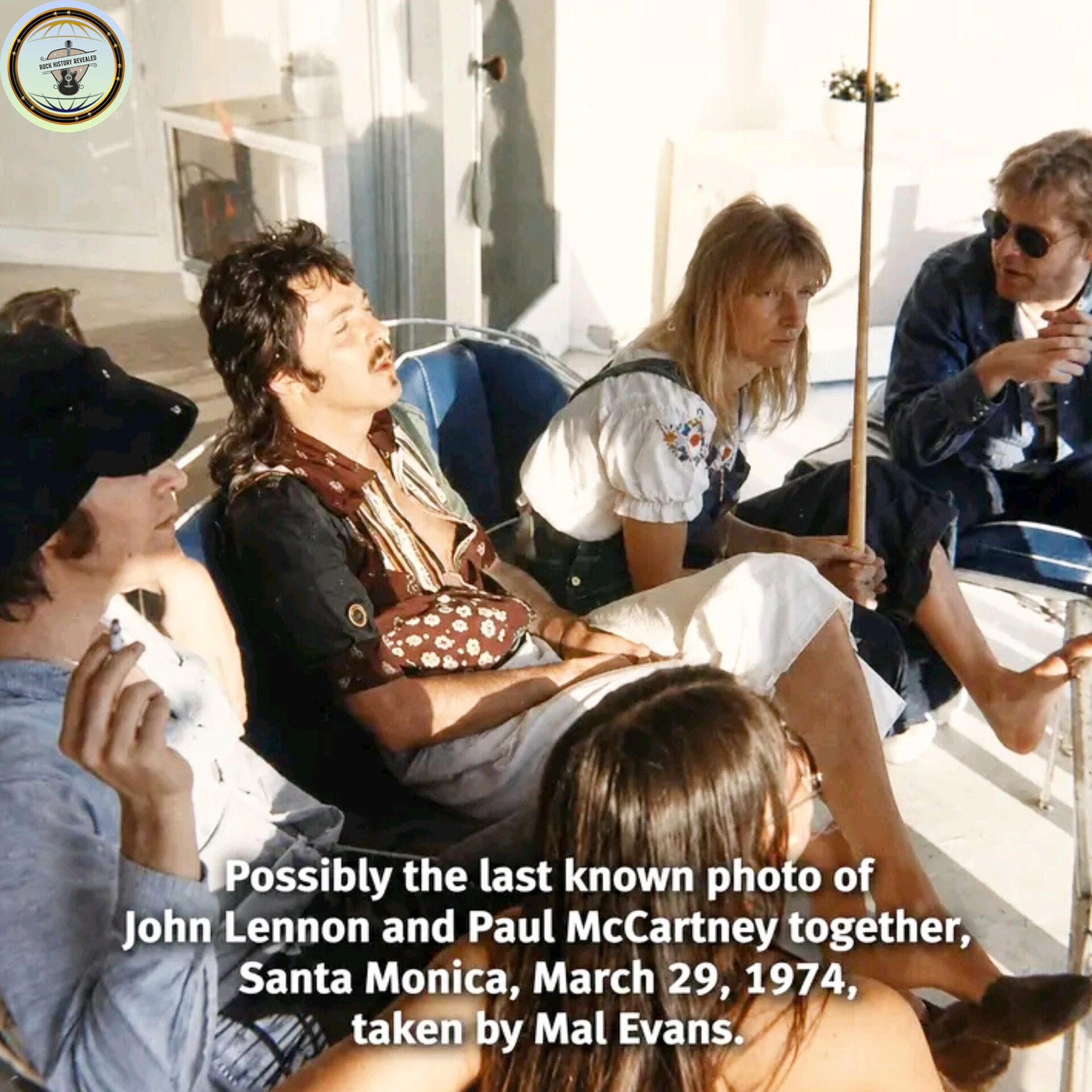 Last known photo of John Lennon and Paul McCartney together, 1974.