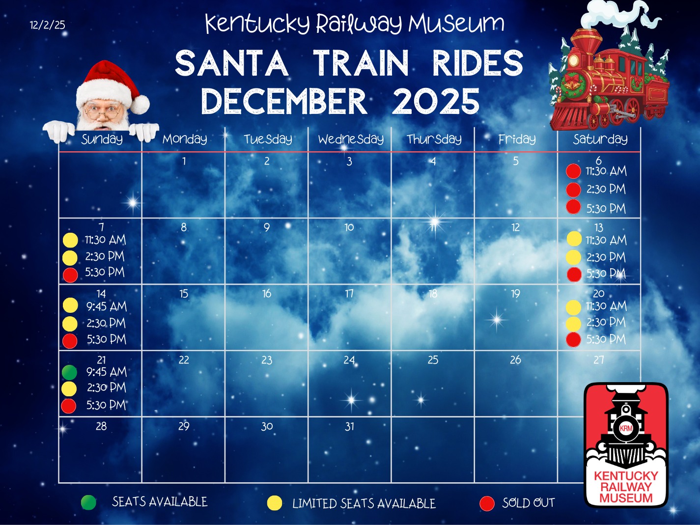Updated ticket availability... - The Kentucky Railway Museum | Facebook