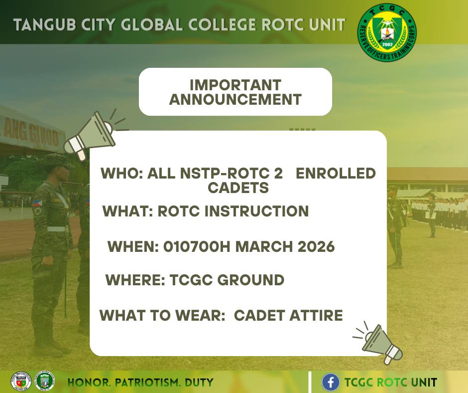 TCGC ROTC UNIT - ATTENTION ‼️ 📌 NOTE: All cadets are... | Facebook